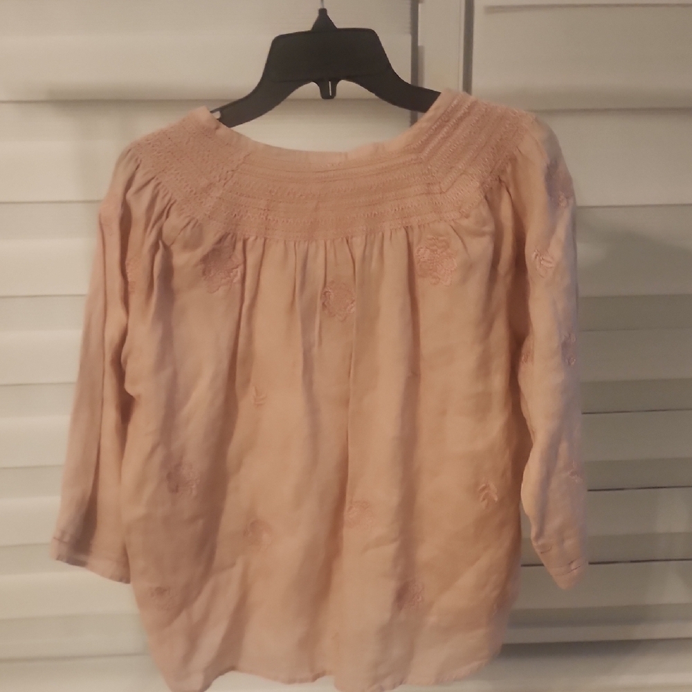 MAGASCHONI Pale Mauve 100% Linen Embroidered Blouse Size M - Picture 6 of 7